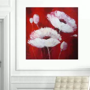 Cuadro de flores, cuadrado sobre fondo rojo
