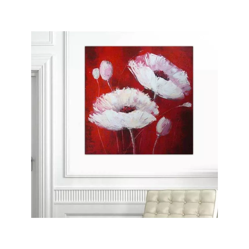 Cuadro de flores, cuadrado sobre fondo rojo