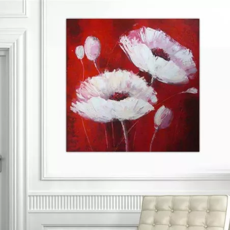 Cuadro de flores, cuadrado sobre fondo rojo