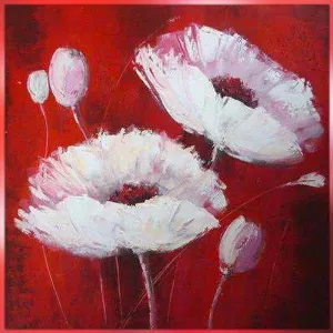 Cuadro de flores, cuadrado sobre fondo rojo