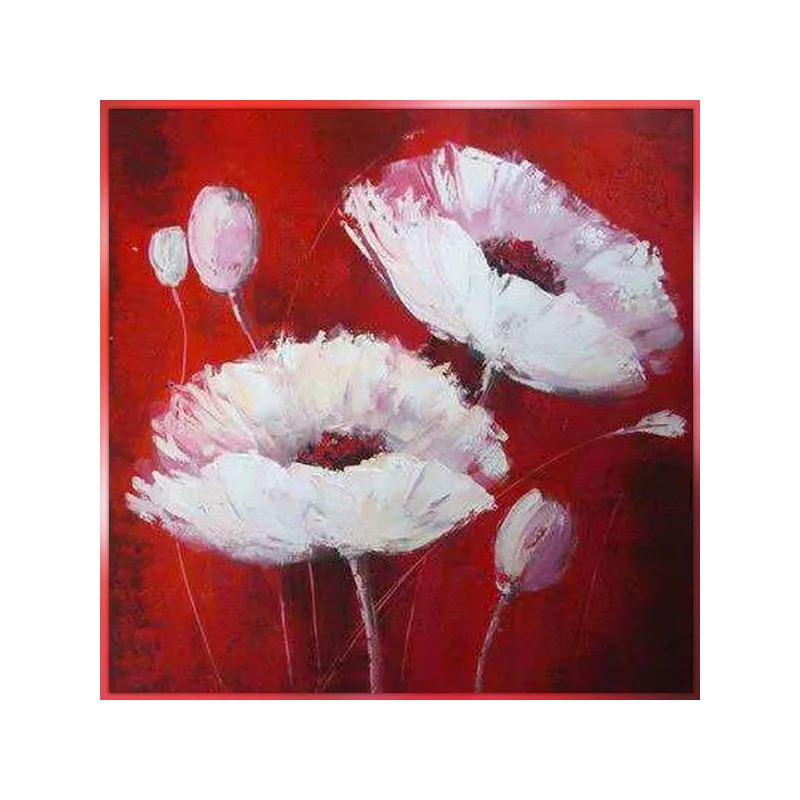 Cuadro de flores, cuadrado sobre fondo rojo