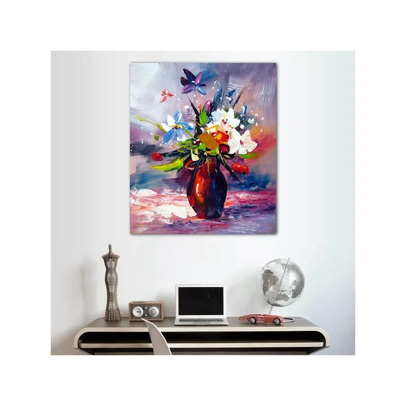 Pintura de flores de campo, pintura de colores cálidos