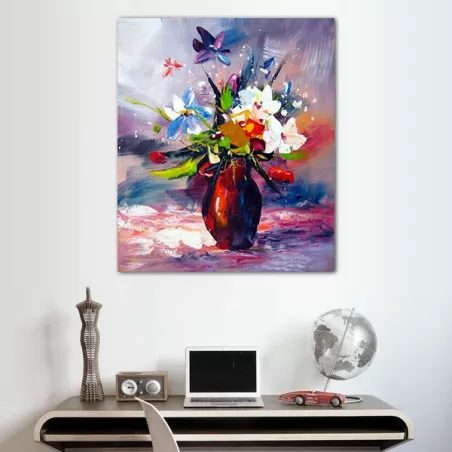 Pintura de flores de campo, pintura de colores cálidos