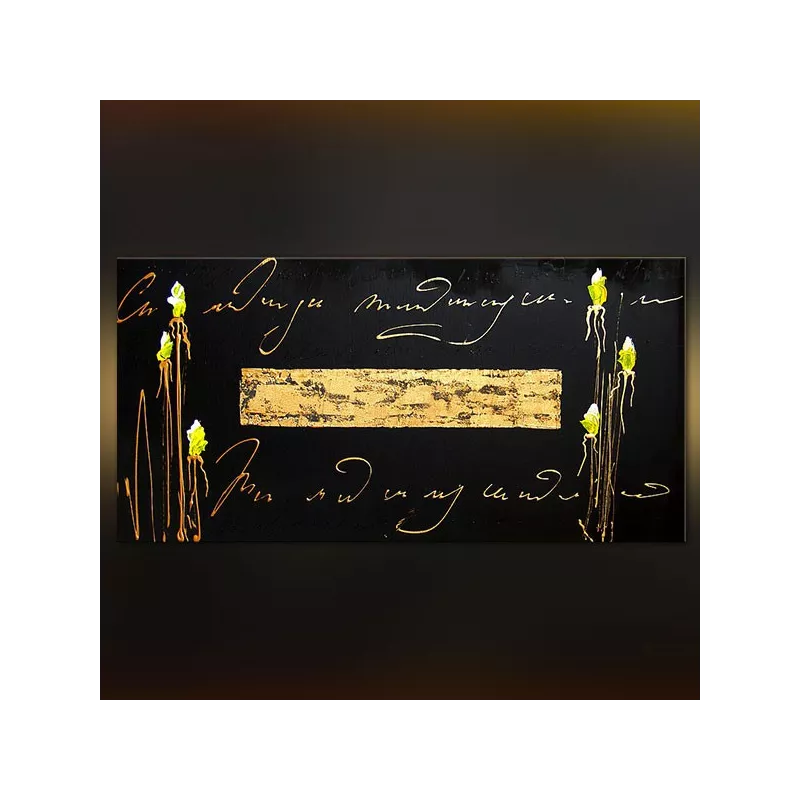 Letras doradas y fondo pizarra con flor