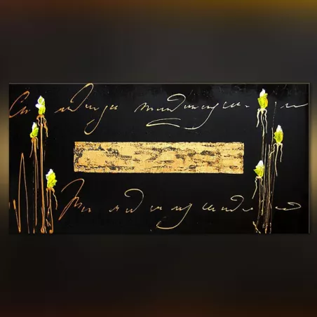 Letras doradas y fondo pizarra con flor