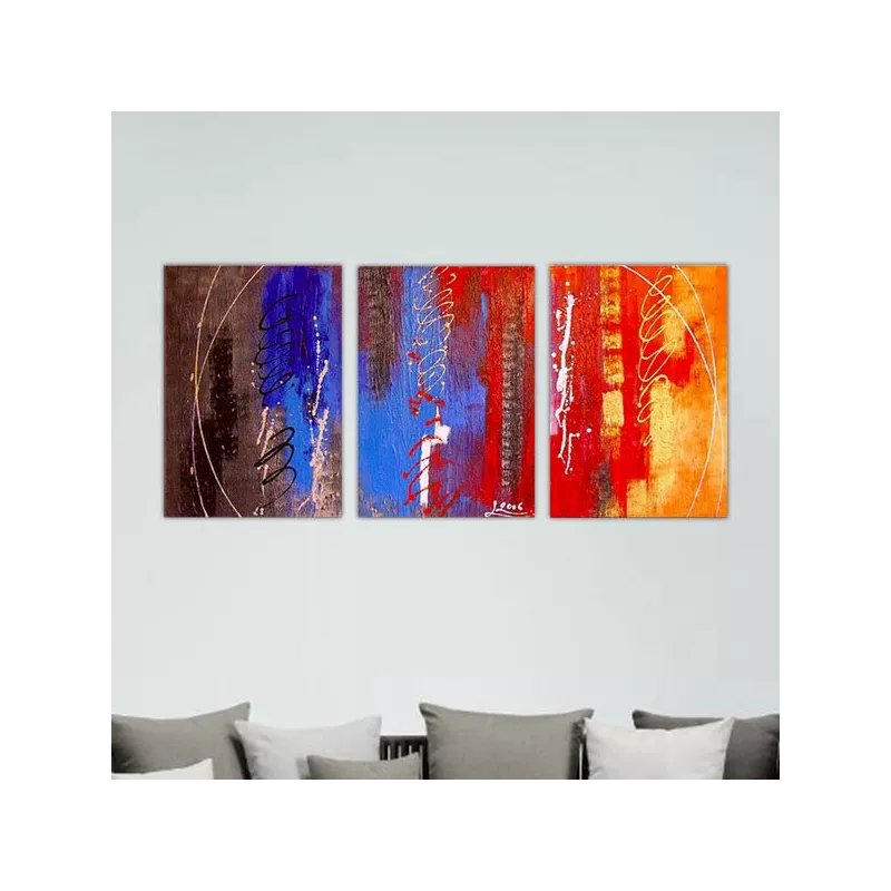 Tríptico rojo y marrón 3 paneles 40x60 cm