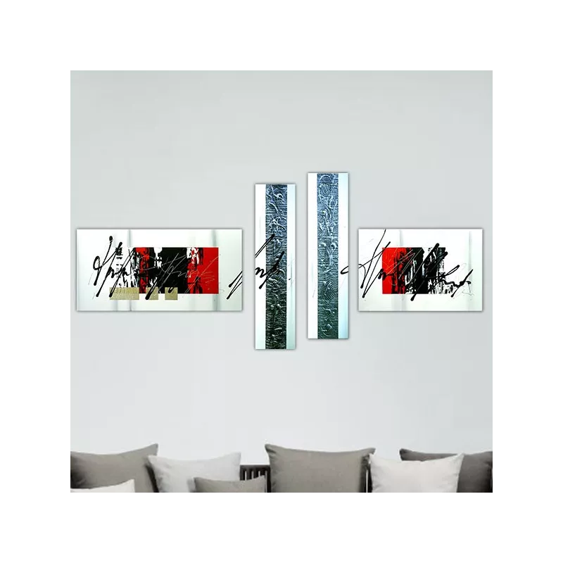 4 paneles rojos y negros, pintura gráfica