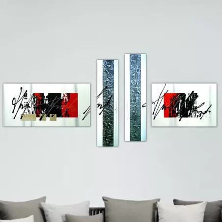 4 paneles rojos y negros, pintura gráfica
