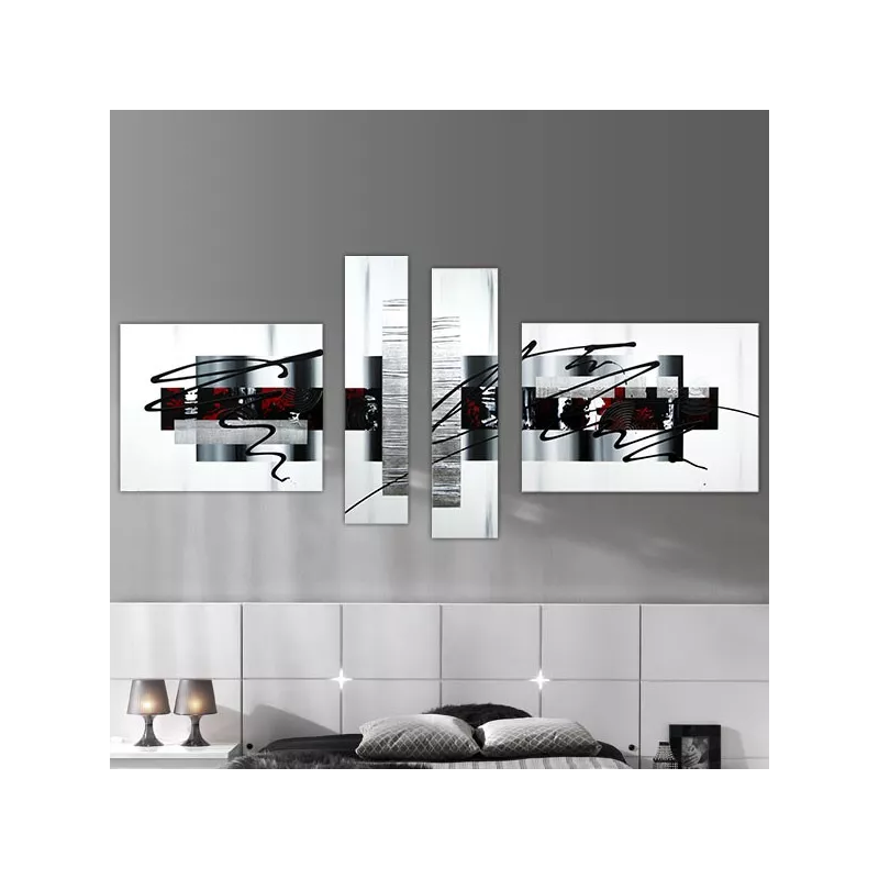 Cuadríptico gráfico en negro, rojo y blanco