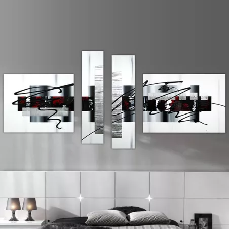Cuadríptico gráfico en negro, rojo y blanco