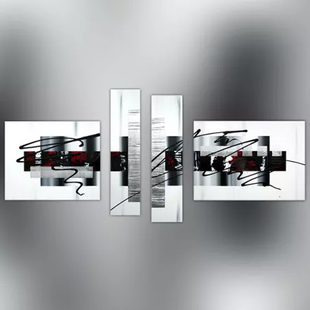 Cuadríptico gráfico en negro, rojo y blanco