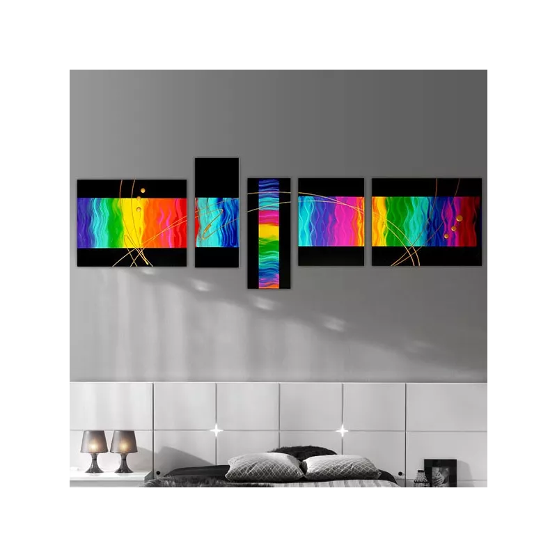 Políptico de 5 paneles multicolor y negro
