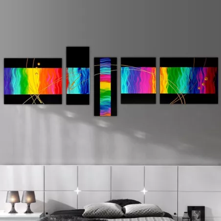 Políptico de 5 paneles multicolor y negro