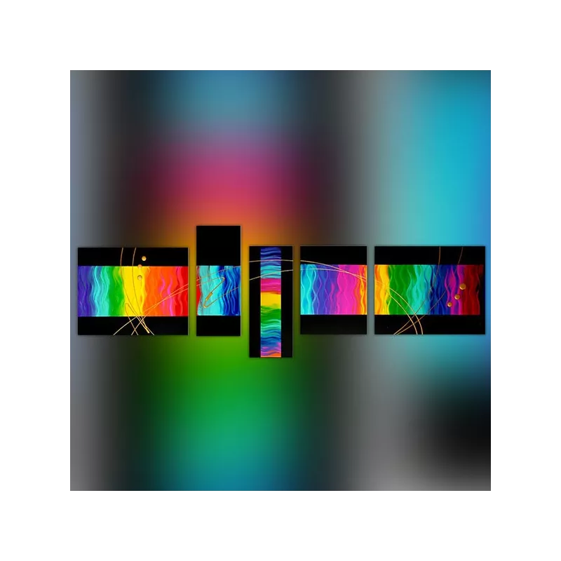 Políptico de 5 paneles multicolor y negro