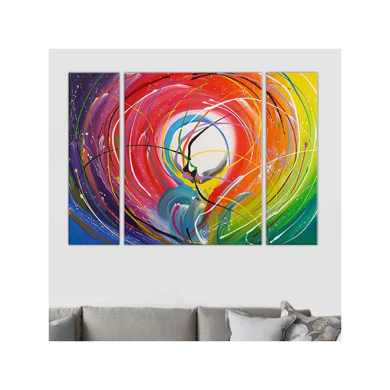 Tríptico de colores intensos, remolino de colores