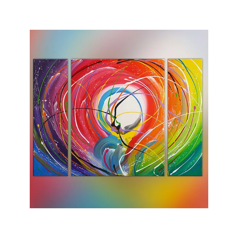 Tríptico de colores intensos, remolino de colores