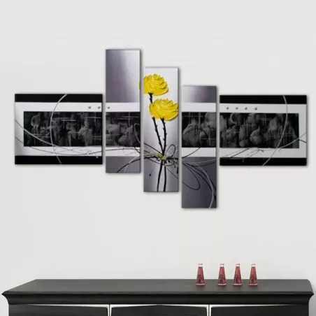 Políptico floral, pintura de flores 5 paneles