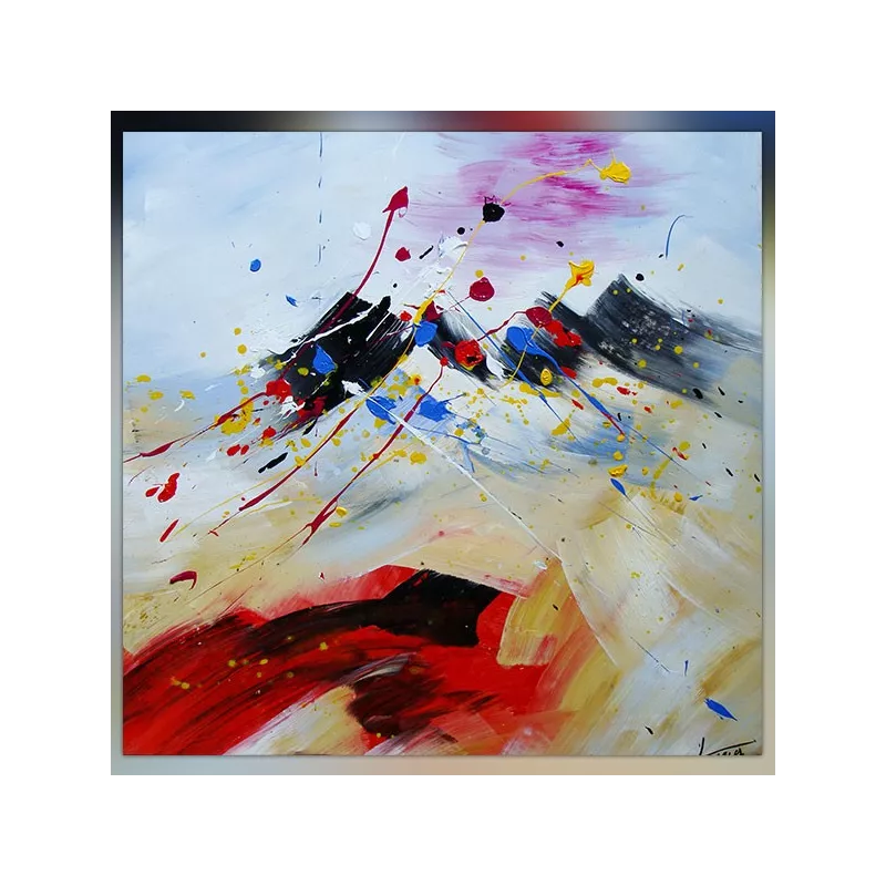 Cuadro cuadrado montaña, composición naif 60x60cm