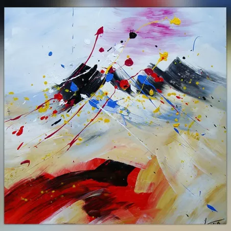 Cuadro cuadrado montaña, composición naif 60x60cm
