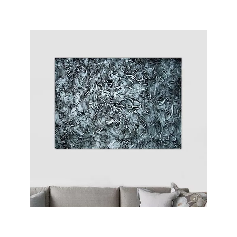 Pintura plateada en relieve, lienzo plateado 60x90 cm