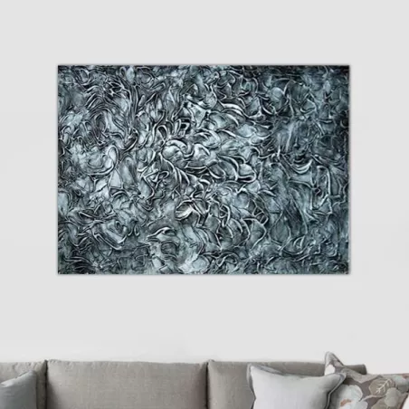 Pintura plateada en relieve, lienzo plateado 60x90 cm