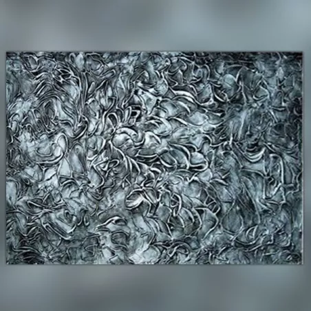 Pintura plateada en relieve, lienzo plateado 60x90 cm