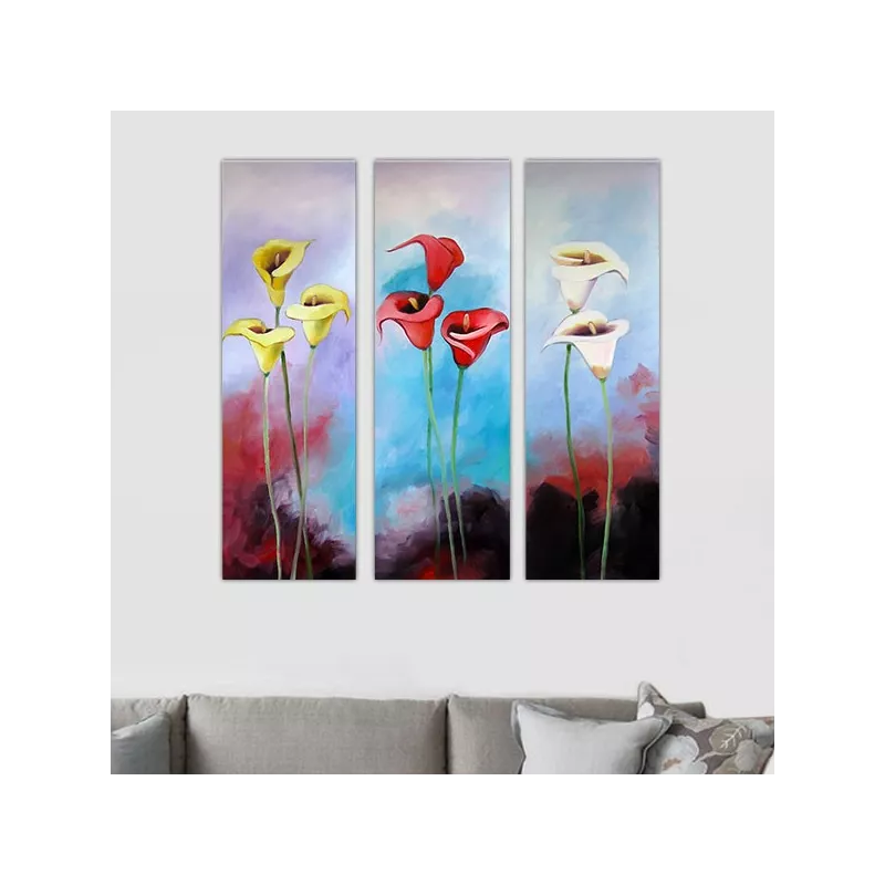 Tríptico de flores exóticas, 3 paneles pintados