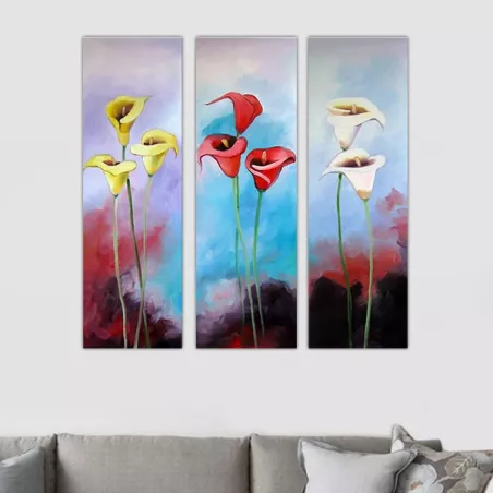 Tríptico de flores exóticas, 3 paneles pintados