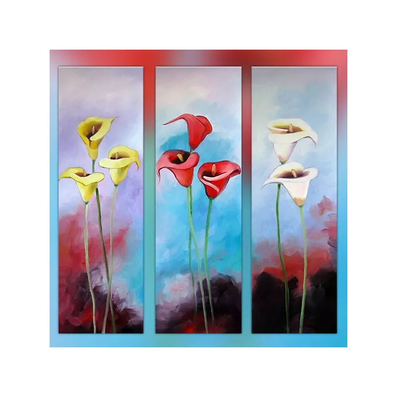 Tríptico de flores exóticas, 3 paneles pintados