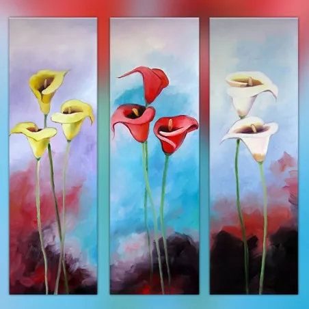 Tríptico de flores exóticas, 3 paneles pintados