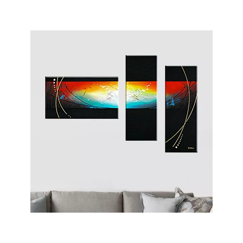 Tríptico planeta, universo pintura