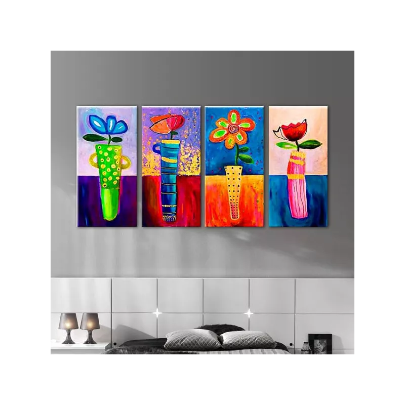 Cuadríptico plantado de flores de colores