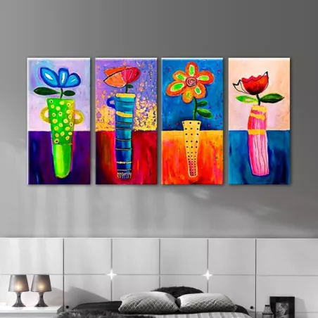 Cuadríptico plantado de flores de colores