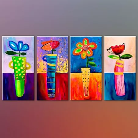 Cuadríptico plantado de flores de colores