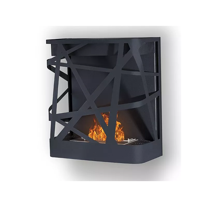 Chimenea mural Méli con pantalla de fuego abierta Color Negro