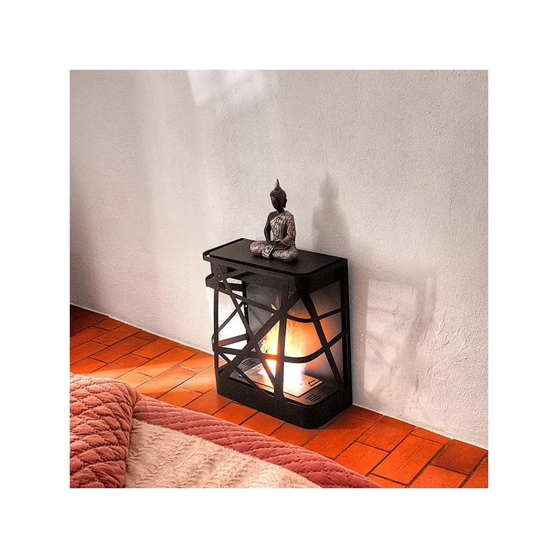 Chimenea mural Méli con pantalla de fuego abierta Color Negro