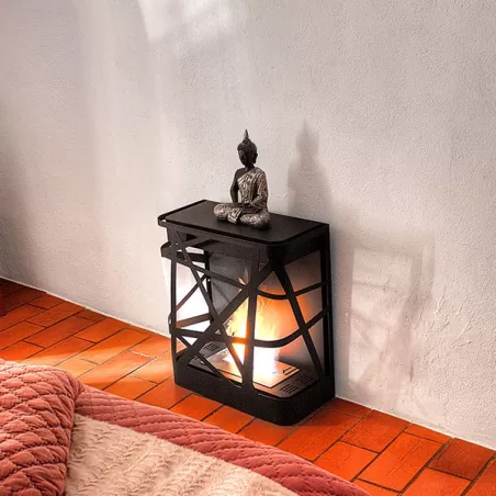 Chimenea mural Méli con pantalla de fuego abierta Color Negro