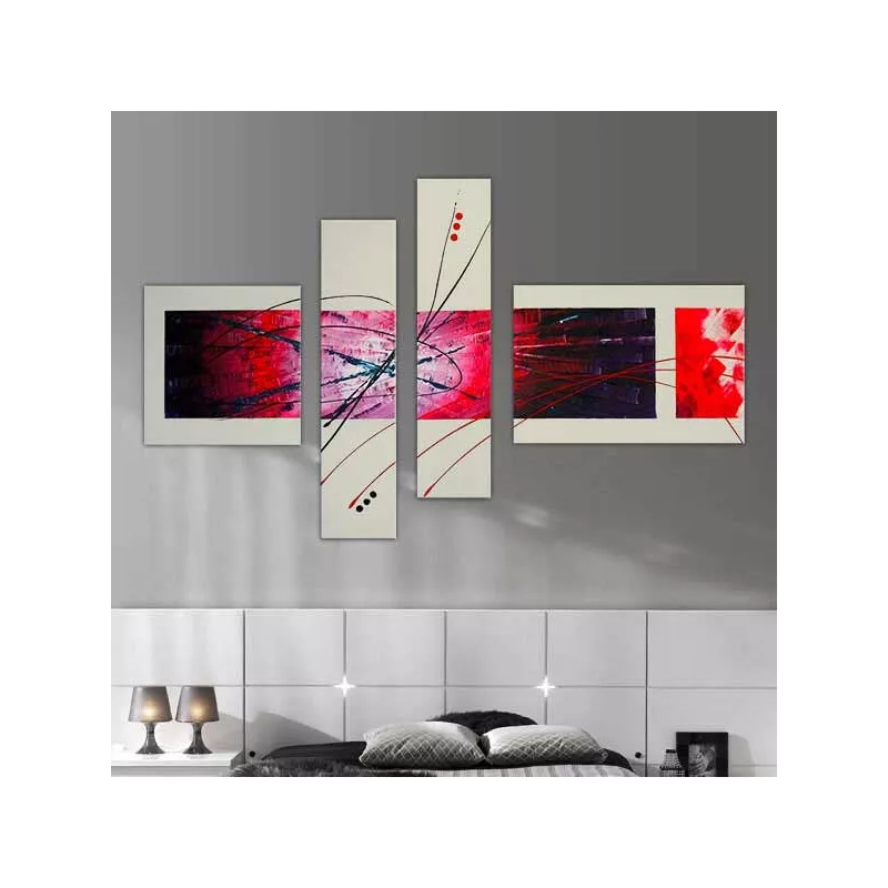 Cuadríptico moderno, pintura abstracta de 4 paneles