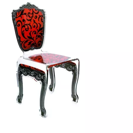 Silla barroca de plexiglás transparente Color Flores rojas y negras