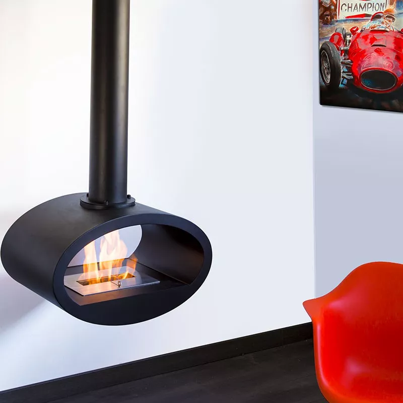 Chimenea mural Ellipse Color Negro Opción Modelo pequeño (H. 189cm) Apertura Abierto por 2 lados