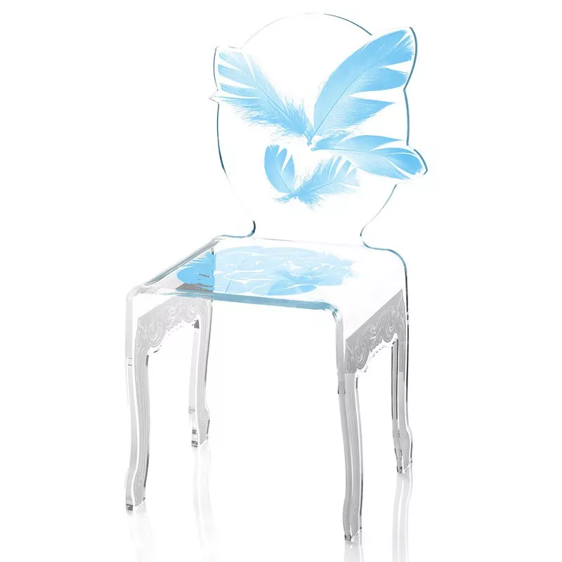 Sillón de plumas de plexiglás Color Azul Opción pies negros