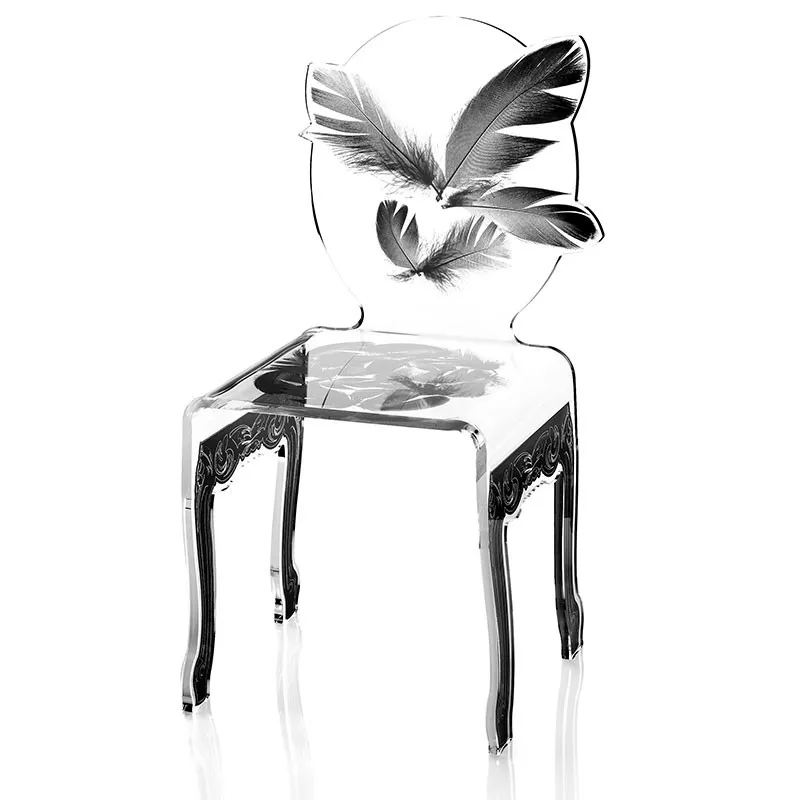 Sillón de plumas de plexiglás Color Azul Opción pies negros