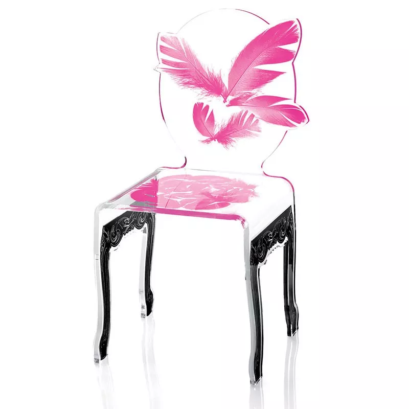 Sillón de plumas de plexiglás Color Azul Opción pies negros
