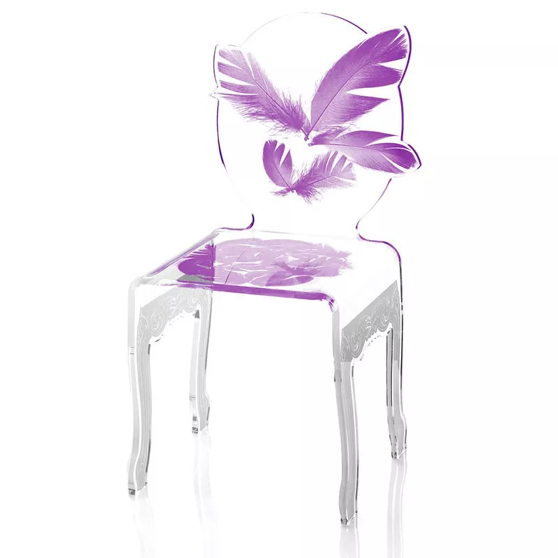Sillón de plumas de plexiglás Color Azul Opción pies negros