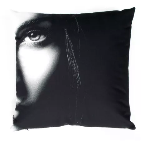 Cojín blanco y negro con estampado de cara de mujer Tamaño Petit