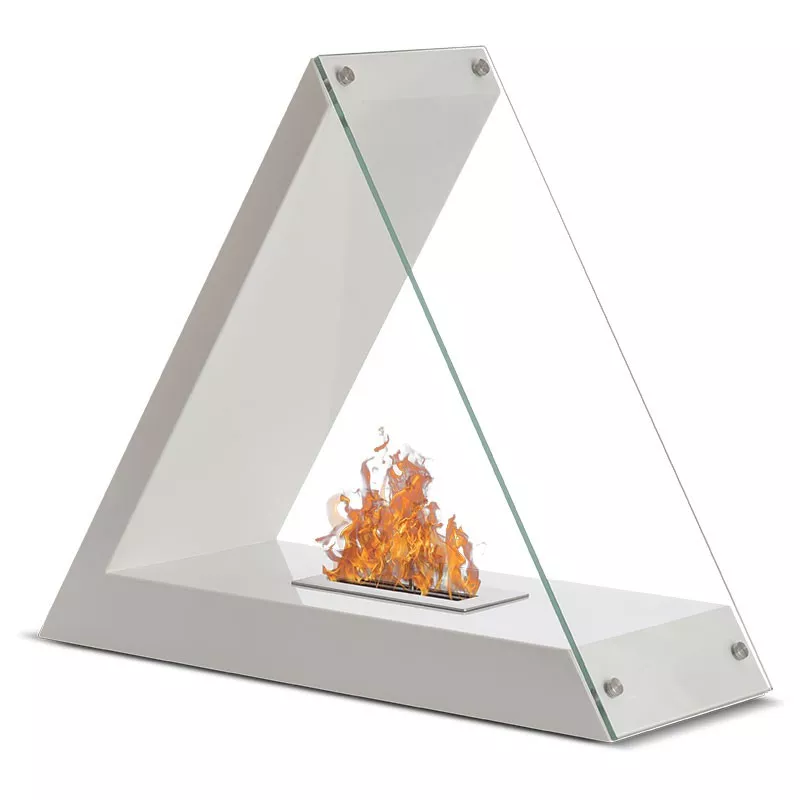 Chimenea de bioetanol triangular Kheops, 80x68x30cm Color Blanco