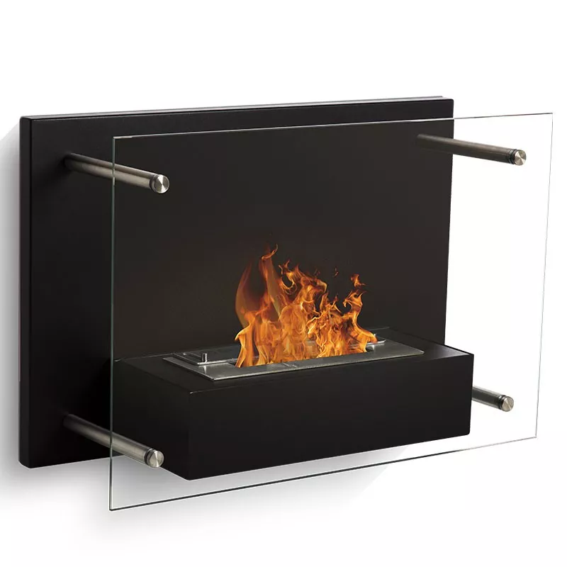 Chimenea de etanol FireGlass, pared de cristal Color Negro