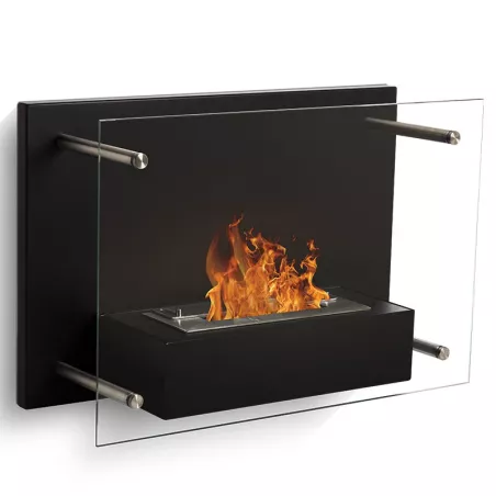 Chimenea de etanol FireGlass, pared de cristal Color Negro