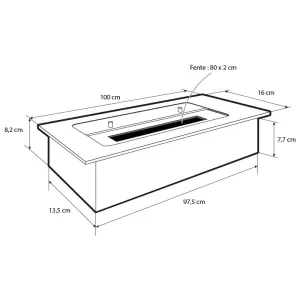 Calefactor de 9 kW, inserto de etanol de 100 cm