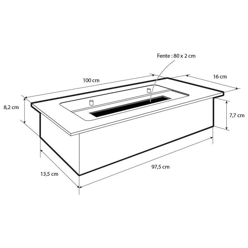 Calefactor de 9 kW, inserto de etanol de 100 cm